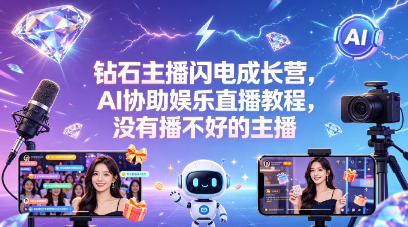 钻石主播闪电成长营，Al协助娱乐直播教程，没有播不好的主播-AI创作学习-提示词应用-短视频玩法野草AI资源学习网