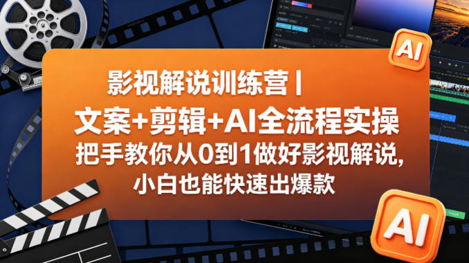 影视解说训练营｜文案+剪辑+AI全流程实操，把手教你从0到1做好影视解说-AI创作学习-提示词应用-短视频玩法野草AI资源学习网