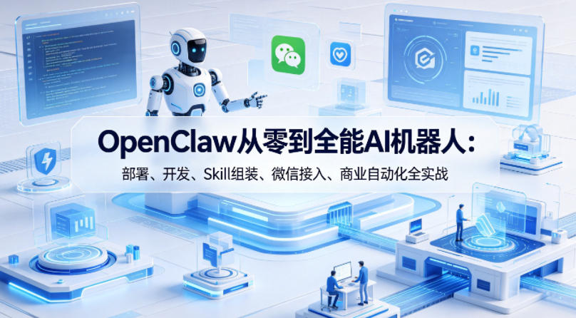OpenClaw从零到全能AI机器人：部署、开发、Skill组装、微信接入、商业自动化全实战-AI创作学习-提示词应用-短视频玩法野草AI资源学习网