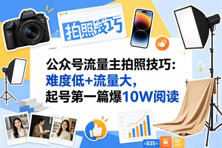 公众号流量主：【拍照技巧】赛道，难度低+流量大，起号第一篇就爆了10w阅读-AI创作学习-提示词应用-短视频玩法野草AI资源学习网