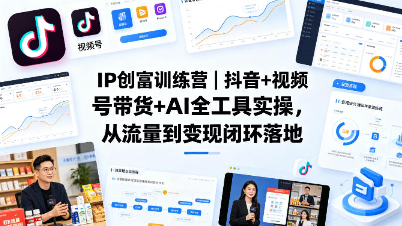 IP创富训练营｜抖音+视频号带货+AI全工具实操，从流量到变现闭环落地-AI创作学习-提示词应用-短视频玩法野草AI资源学习网