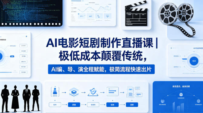 AI电影短剧制作直播课｜极低成本颠覆传统，AI编、导、演全程赋能，极简流程快速出片-AI创作学习-提示词应用-短视频玩法野草AI资源学习网