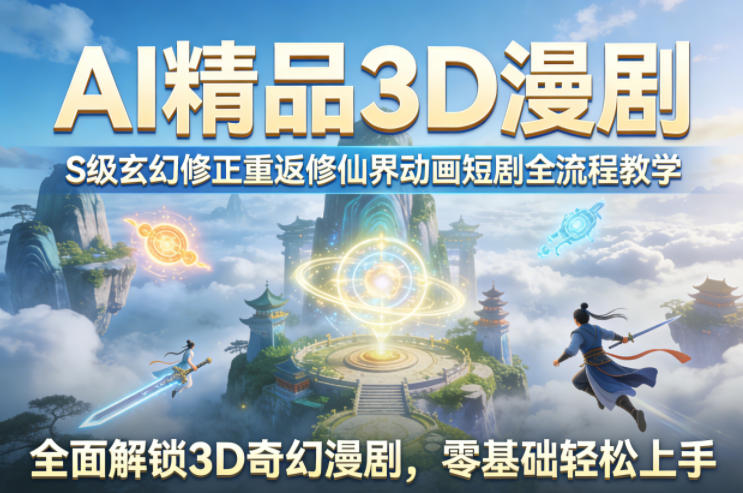 AI精品3D漫剧：S级玄幻修正重返修仙界动画短剧，全流程教学-AI创作学习-提示词应用-短视频玩法野草AI资源学习网