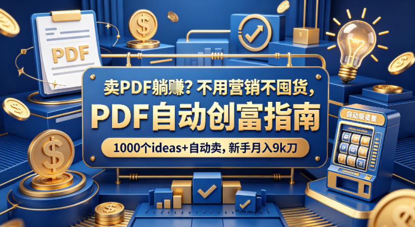 卖PDF躺賺？不用营销不囤货，PDF自动创富指南，1000个ideas+自动卖-AI创作学习-提示词应用-短视频玩法野草AI资源学习网