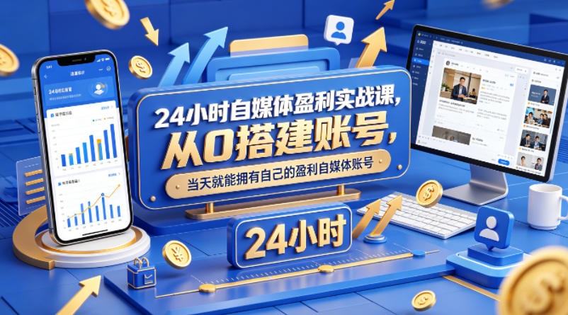 24小时自媒体盈利实战课，从0搭建账号，当天就能拥有自己的盈利自媒体账号-AI创作学习-提示词应用-短视频玩法野草AI资源学习网