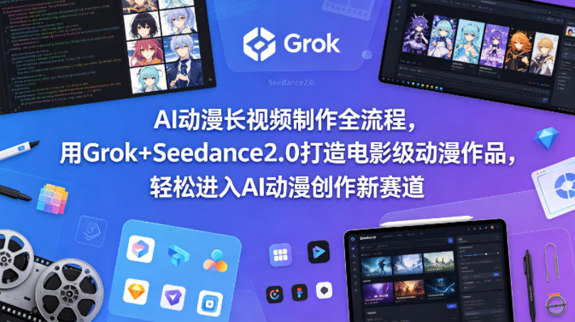 AI动漫长视频制作全流程，用Grok+Seedance2.0打造电影级动漫作品-AI创作学习-提示词应用-短视频玩法野草AI资源学习网