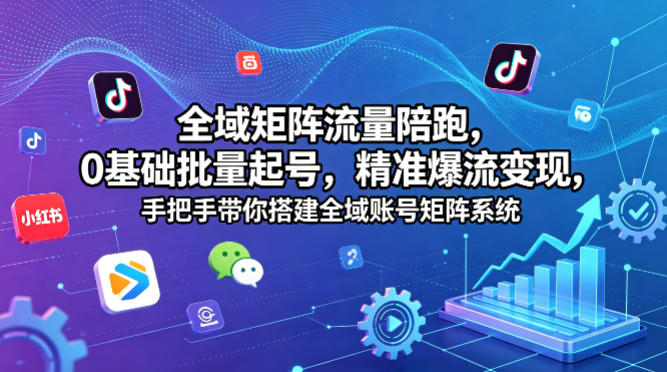 全域矩阵流量陪跑，0基础批量起号，精准爆流变现，搭建全域账号矩阵系统-AI创作学习-提示词应用-短视频玩法野草AI资源学习网