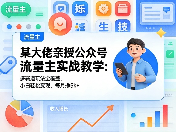 某大佬亲授公众号流量主实战教学：多赛道玩法全覆盖，小白轻松变现，每月多挣5k+-AI创作学习-提示词应用-短视频玩法野草AI资源学习网