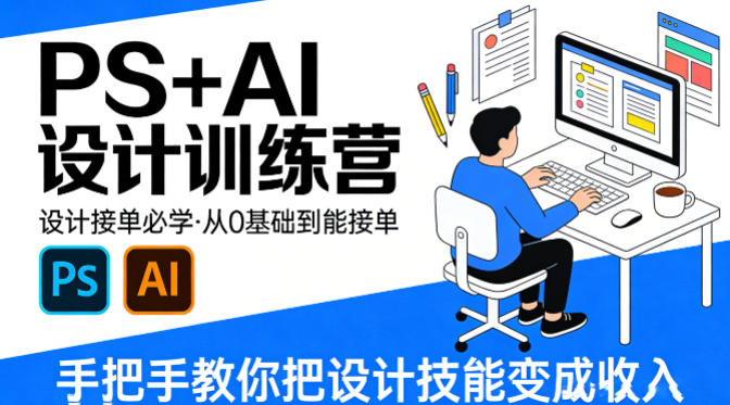 PS+AI设计训练营，从0基础到能接单，手把手教你把设计技能变成收入-AI创作学习-提示词应用-短视频玩法野草AI资源学习网