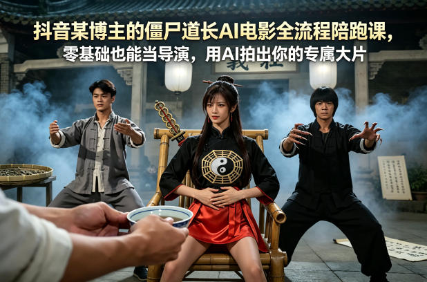 抖音某博主：【僵尸道长AI电影】全流程陪跑课，用AI拍出你的专属大片-AI创作学习-提示词应用-短视频玩法野草AI资源学习网