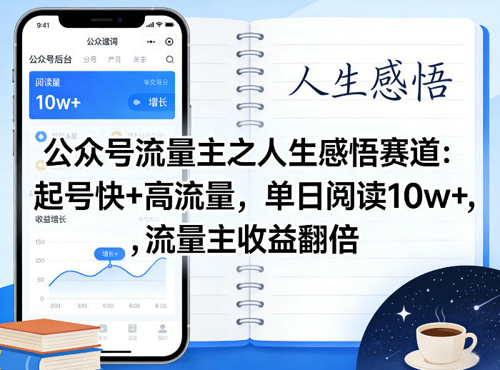 公众号流量主：【人生感悟】赛道，起号快+高流量，单日阅读10w+-AI创作学习-提示词应用-短视频玩法野草AI资源学习网