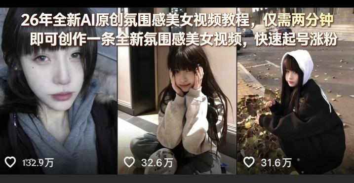 AI原创氛围感美女视频教程，仅需两分钟即可创作一条全新氛围感美女视频，快速起号涨粉-AI创作学习-提示词应用-短视频玩法野草AI资源学习网