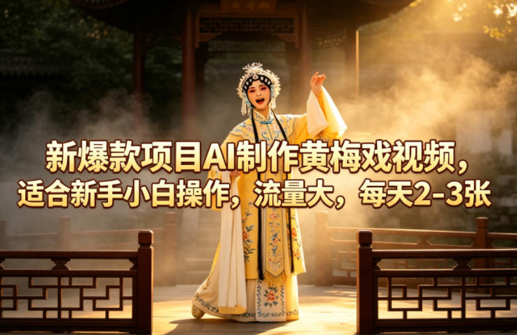 AI制作：黄梅戏视频，适合新手小白操作，流量大，每天2-3张-AI创作学习-提示词应用-短视频玩法野草AI资源学习网
