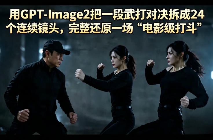 用GPT-Image2把一段武打对决拆成24个连续镜头，完整还原一场“电影级打斗”-AI创作学习-提示词应用-短视频玩法野草AI资源学习网
