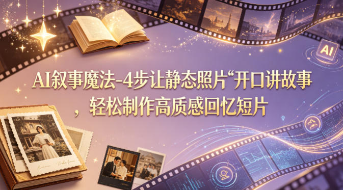 AI叙事魔法-4步让静态照片“开口讲故事”，轻松制作高质感回忆短片-AI创作学习-提示词应用-短视频玩法野草AI资源学习网