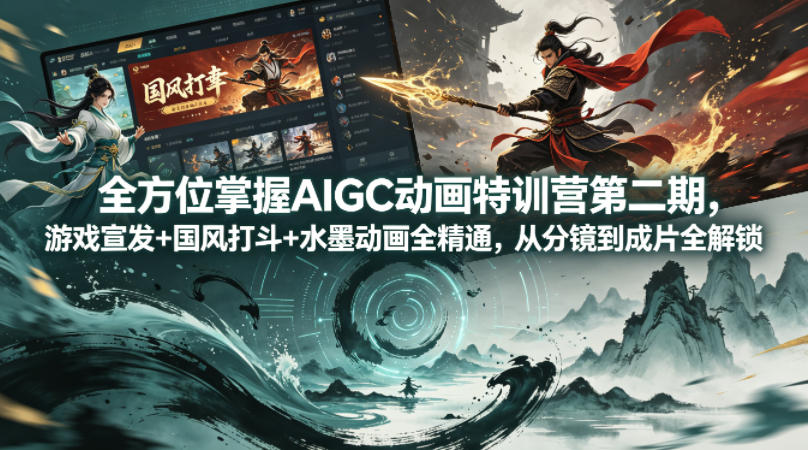 AIGC动画特训营第二期，游戏宣发+国风打斗+水墨动画全精通，从分镜到成片全解锁-AI创作学习-提示词应用-短视频玩法野草AI资源学习网