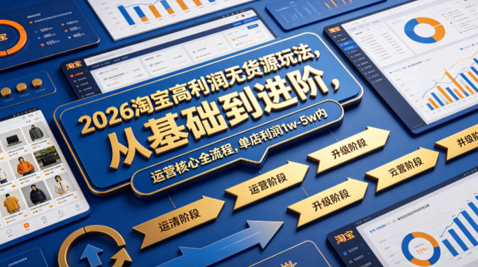 2026淘宝高利润【无货源】玩法，从基础到进阶，运营核心全流程，单店利润1w-5w内-AI创作学习-提示词应用-短视频玩法野草AI资源学习网