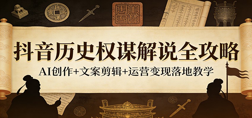 抖音历史权谋解说全攻略：AI创作+文案剪辑+运营变现落地教学-AI创作学习-提示词应用-短视频玩法野草AI资源学习网