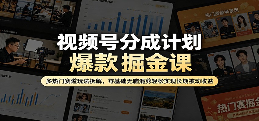 视频号分成计划爆款掘金课：多热门赛道玩法拆解，零基础无脑混剪轻松实现长期被动收益-AI创作学习-提示词应用-短视频玩法野草AI资源学习网