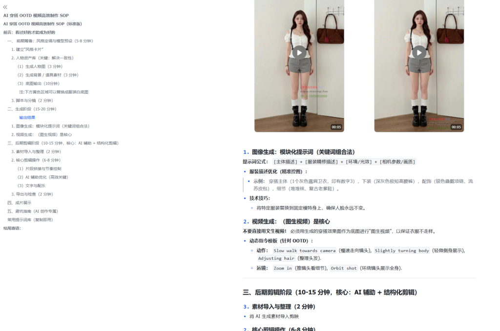 图片[1]-AI创作学习-提示词应用-短视频玩法AI穿搭OOTD视频高效制作SOP全流程，适配抖音小红书视频号全平台-AI创作学习-提示词应用-短视频玩法野草AI资源学习网