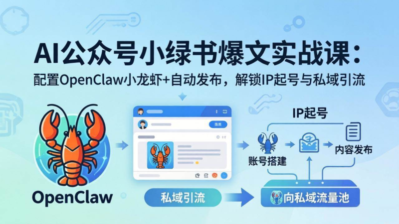 AI公众号小绿书变现实战课：小绿书爆文写作+OpenClaw自动发布，解锁IP起号与私域引流-AI创作学习-提示词应用-短视频玩法野草AI资源学习网