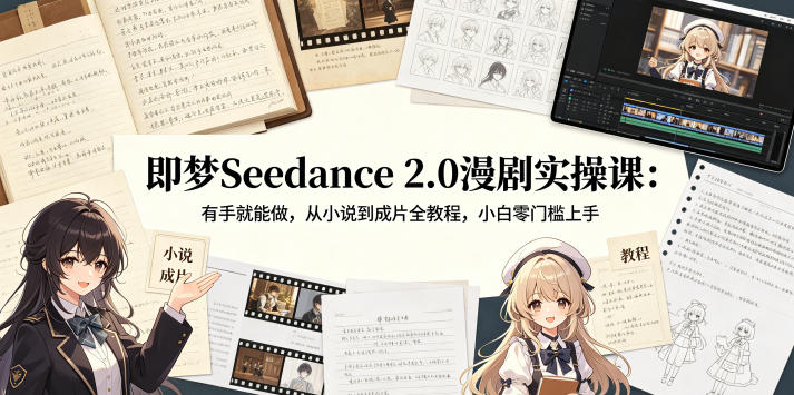 即梦Seedance 2.0 【AI漫剧】实操课：有手就能做，从小说到成片全教程，小白零门槛上手-AI创作学习-提示词应用-短视频玩法野草AI资源学习网