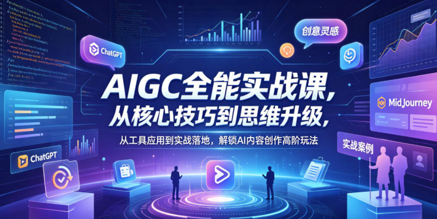 AIGC全能实战课，从核心技巧到思维升级，从工具应用到实战落地【超多干货】-AI创作学习-提示词应用-短视频玩法野草AI资源学习网