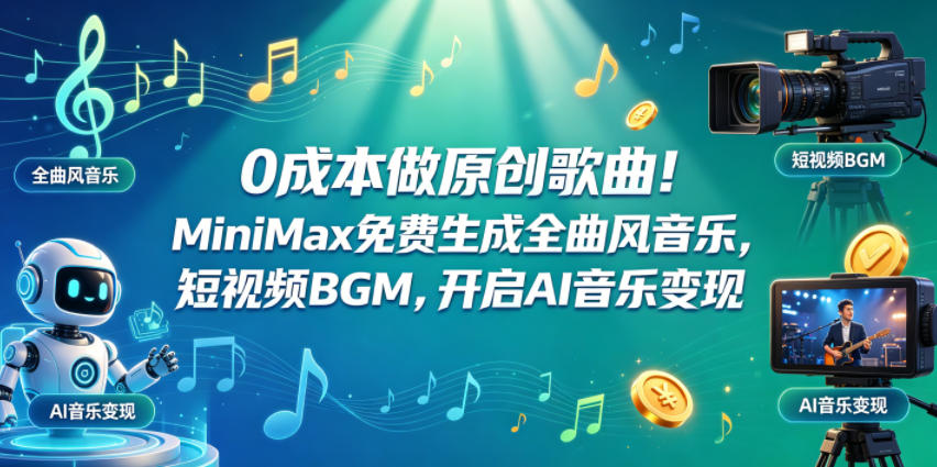 0成本做原创歌曲！MiniMax免费生成全曲风音乐，短视频BGM，开启AI音乐变现-AI创作学习-提示词应用-短视频玩法野草AI资源学习网