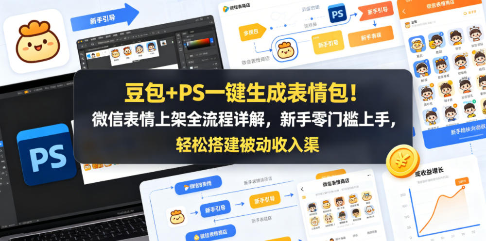 豆包+PS一键生成表情包！微信表情上架全流程详解，轻松搭建被动收入渠道-AI创作学习-提示词应用-短视频玩法野草AI资源学习网
