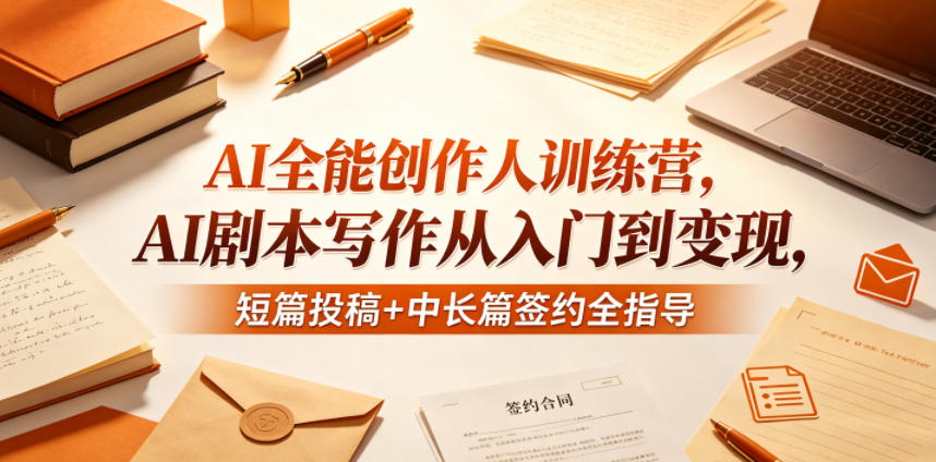 【AI小说 全能创作人】训练营，AI剧本写作从入门到变现，短篇投稿+中长篇签约全指导-AI创作学习-提示词应用-短视频玩法野草AI资源学习网