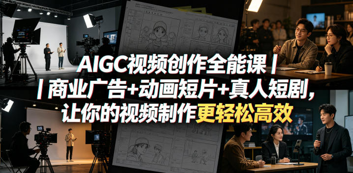 AIGC视频创作全能课｜商业广告+动画短片+真人短剧，一致性控制-AI创作学习-提示词应用-短视频玩法野草AI资源学习网