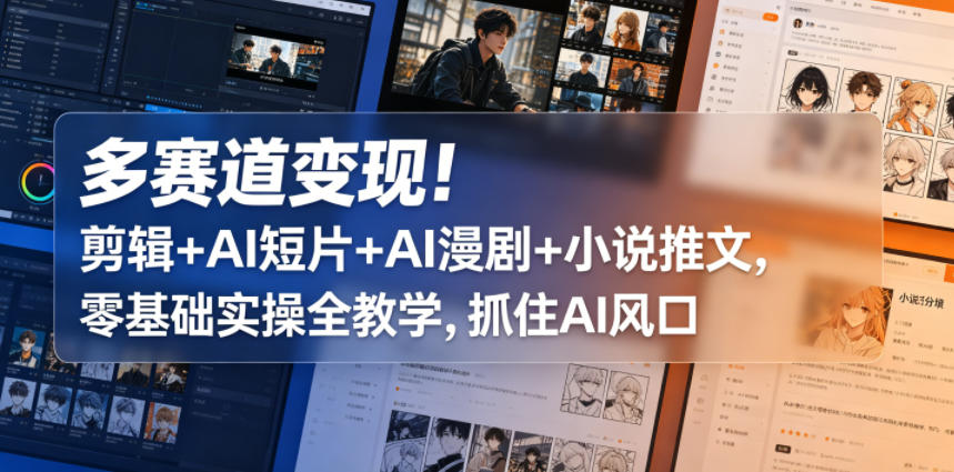 剪辑+AI短片+AI漫剧+小说推文，零基础实操全教学，抓住AI风口【多赛道变现】-AI创作学习-提示词应用-短视频玩法野草AI资源学习网