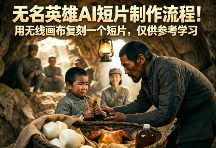 无名英雄AI短片制作流程！用无线画布复刻一个短片，仅供参考学习-AI创作学习-提示词应用-短视频玩法野草AI资源学习网