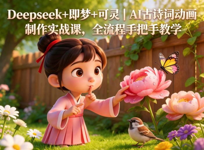 Deepseek+即梦+可灵｜AI古诗词动画制作实战课，全流程手把手教学-AI创作学习-提示词应用-短视频玩法野草AI资源学习网