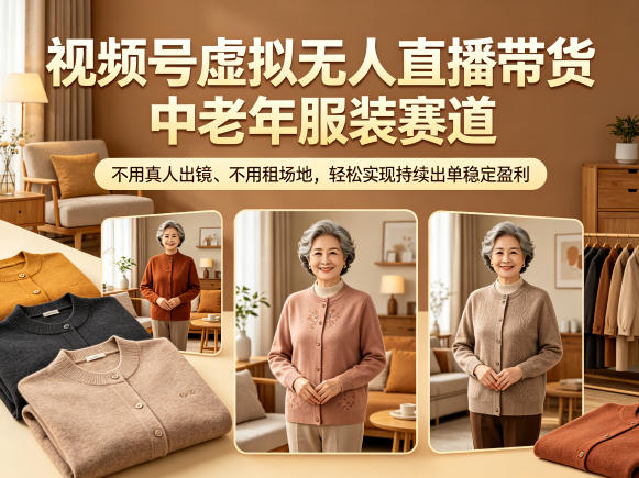 视频号虚拟无人直播带货+中老年服装赛道,保姆级全套教学-AI创作学习-提示词应用-短视频玩法野草AI资源学习网