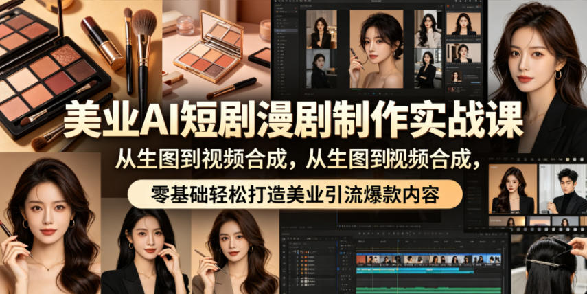 美业AI短剧漫剧制作实战课，从生图到视频合成，零基础轻松打造美业引流爆款内容-AI创作学习-提示词应用-短视频玩法野草AI资源学习网