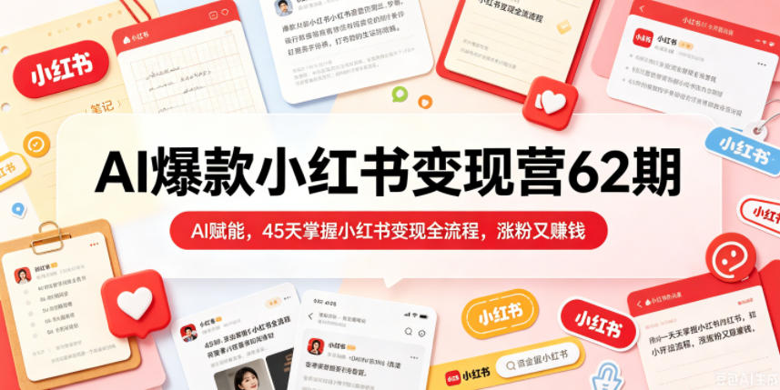 秋叶:AI爆款小红书变现营62期2026年5月,AI赋能,45天掌握小红书变现全流程-AI创作学习-提示词应用-短视频玩法野草AI资源学习网
