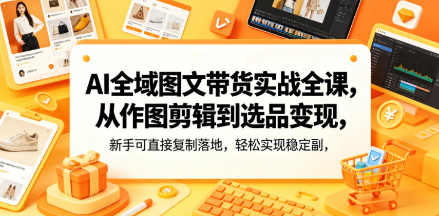 AI全域图文带货实战全课,从作图剪辑到选品变现,新手可直接复制落地【附大量提示词】-AI创作学习-提示词应用-短视频玩法野草AI资源学习网
