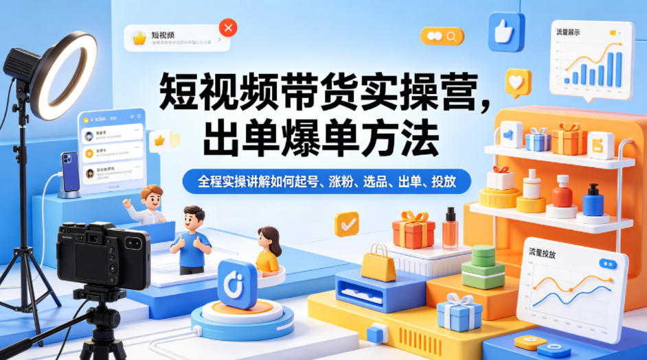 短视频带货全能实战课｜大佬独家教学，真人出镜+实拍+投放全流程【附全套资料文档】-AI创作学习-提示词应用-短视频玩法野草AI资源学习网