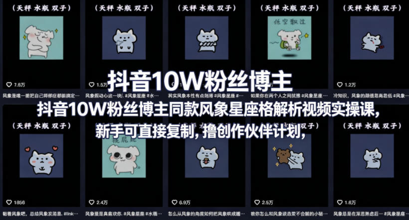 抖音10W粉丝博主：【星座性格解析】视频实操课，新手可直接复制-AI创作学习-提示词应用-短视频玩法野草AI资源学习网