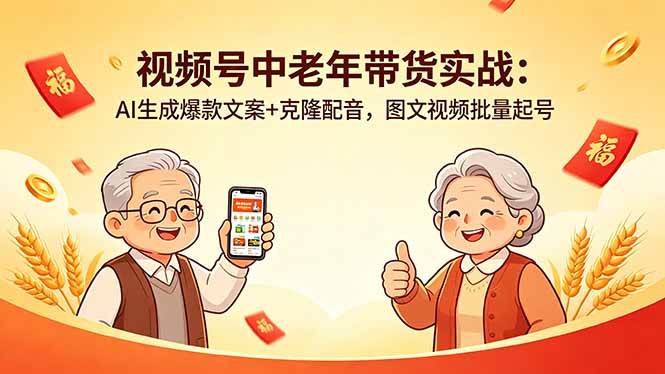 视频号中老年带货实战：AI生成爆款文案+克隆配音，图文视频批量起号-AI创作学习-提示词应用-短视频玩法野草AI资源学习网