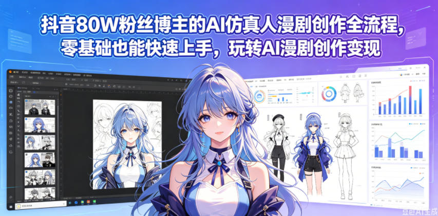 抖音80W粉丝博主的AI仿真人漫剧创作全流程，零基础也能快速上手，玩转AI漫剧创作变现-AI创作学习-提示词应用-短视频玩法野草AI资源学习网