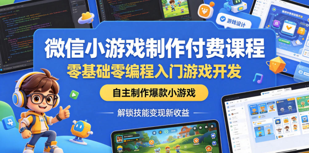 微信小游戏制作付费课程，零基础零编程入门游戏开发，自主制作爆款小游戏，解锁技能变现新收益-AI创作学习-提示词应用-短视频玩法野草AI资源学习网