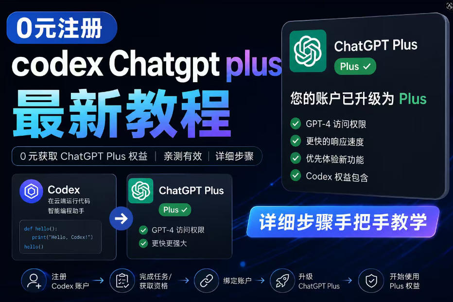 0元全自动注册codex gpt plus最新教程，0元获取GPT Plus权益，手把手详细教学-AI创作学习-提示词应用-短视频玩法野草AI资源学习网
