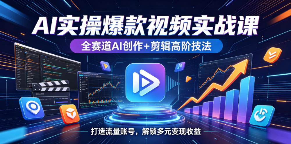 AI实操爆款视频实战课，全赛道AI创作+剪辑高阶技法，解锁多元变现收益-AI创作学习-提示词应用-短视频玩法野草AI资源学习网