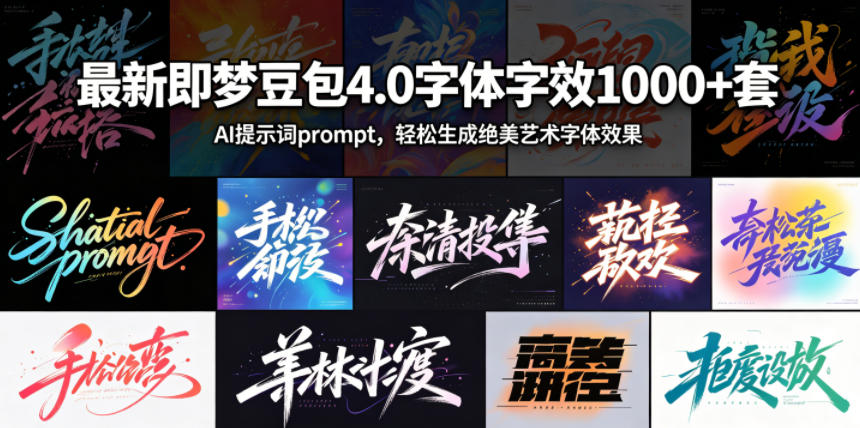 图片[2]-AI创作学习-提示词应用-短视频玩法即梦豆包4.0【字体特效】1000+套，AI提示词prompt，轻松生成绝美艺术字体效果-AI创作学习-提示词应用-短视频玩法野草AI资源学习网