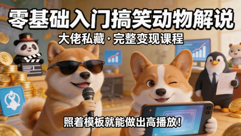 【搞笑动物解说】，大佬私藏完整变现课程，照着模板就能做出高播放-AI创作学习-提示词应用-短视频玩法野草AI资源学习网