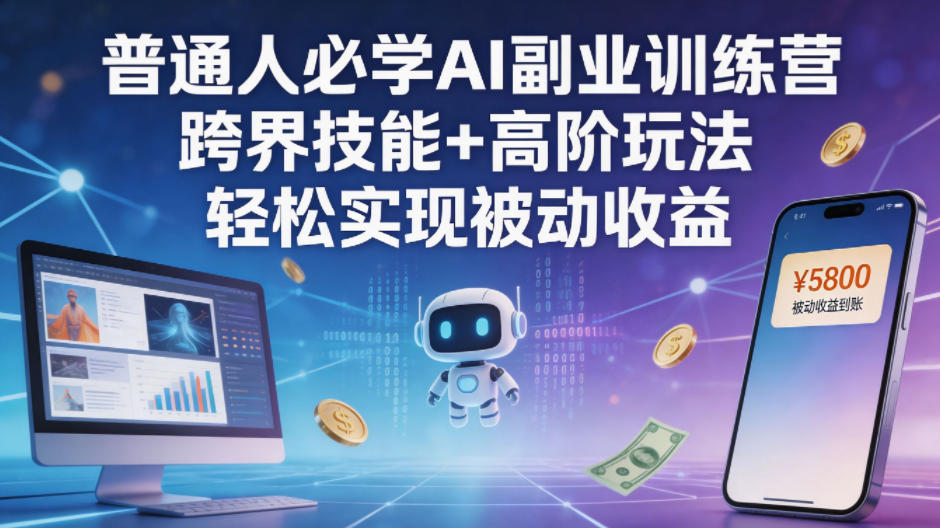 AI副业训练营跨界技能+高阶玩法轻松实现被动收益，普通人必学！-AI创作学习-提示词应用-短视频玩法野草AI资源学习网