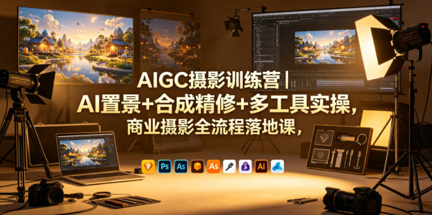 AIGC摄影训练营|AI置景+合成精修+多工具实操,商业摄影全流程落地课-AI创作学习-提示词应用-短视频玩法野草AI资源学习网