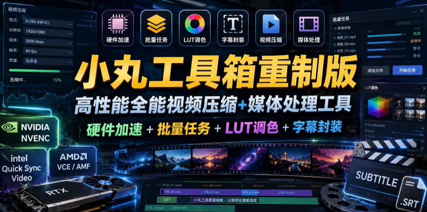 小丸工具箱重制版：高性能全能视频压缩+媒体处理工具｜硬件加速+批量任务+LUT调色+字幕封装-AI创作学习-提示词应用-短视频玩法野草AI资源学习网